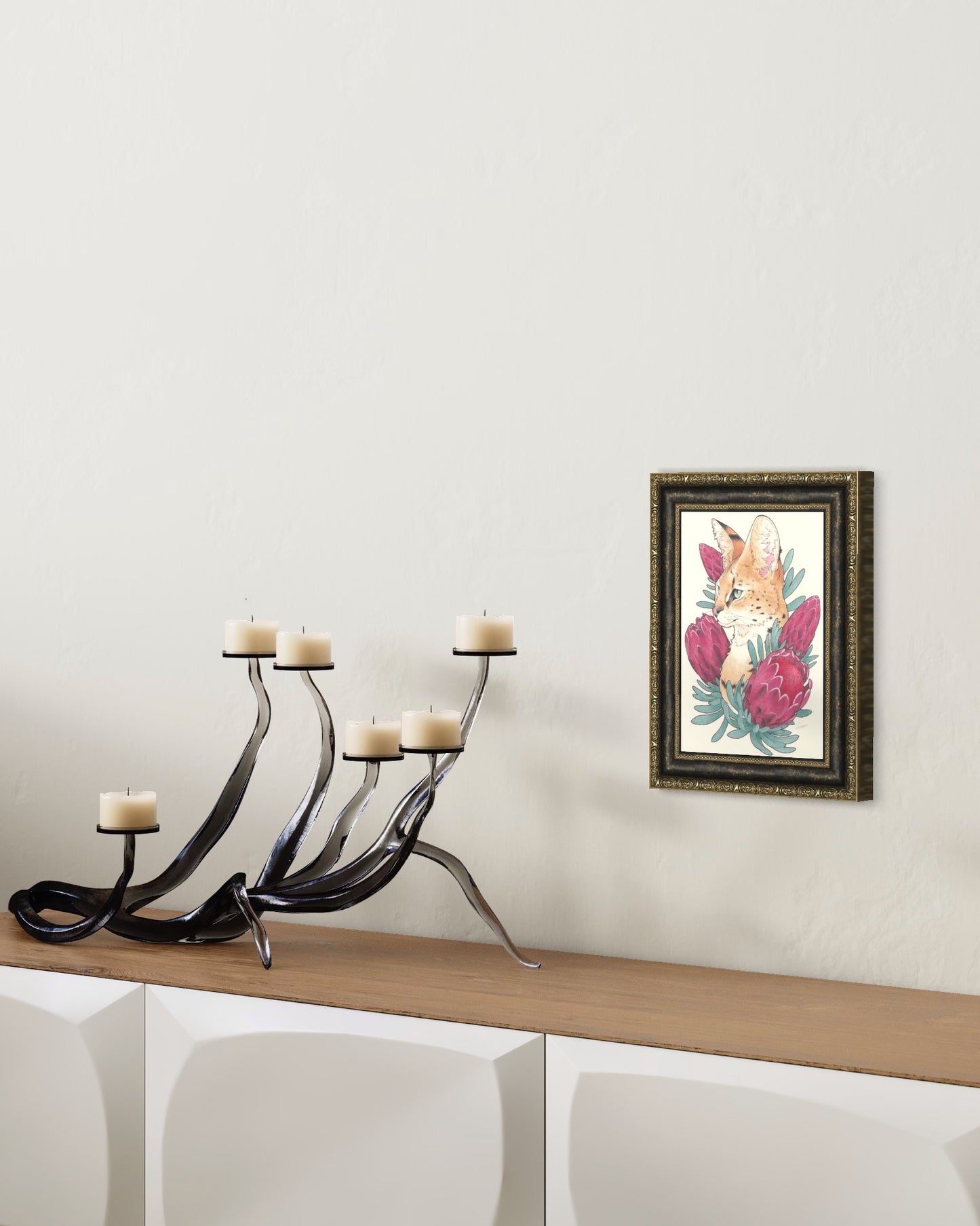 Servalcat & Protea  サーバルキャットとプロテア (額装付)