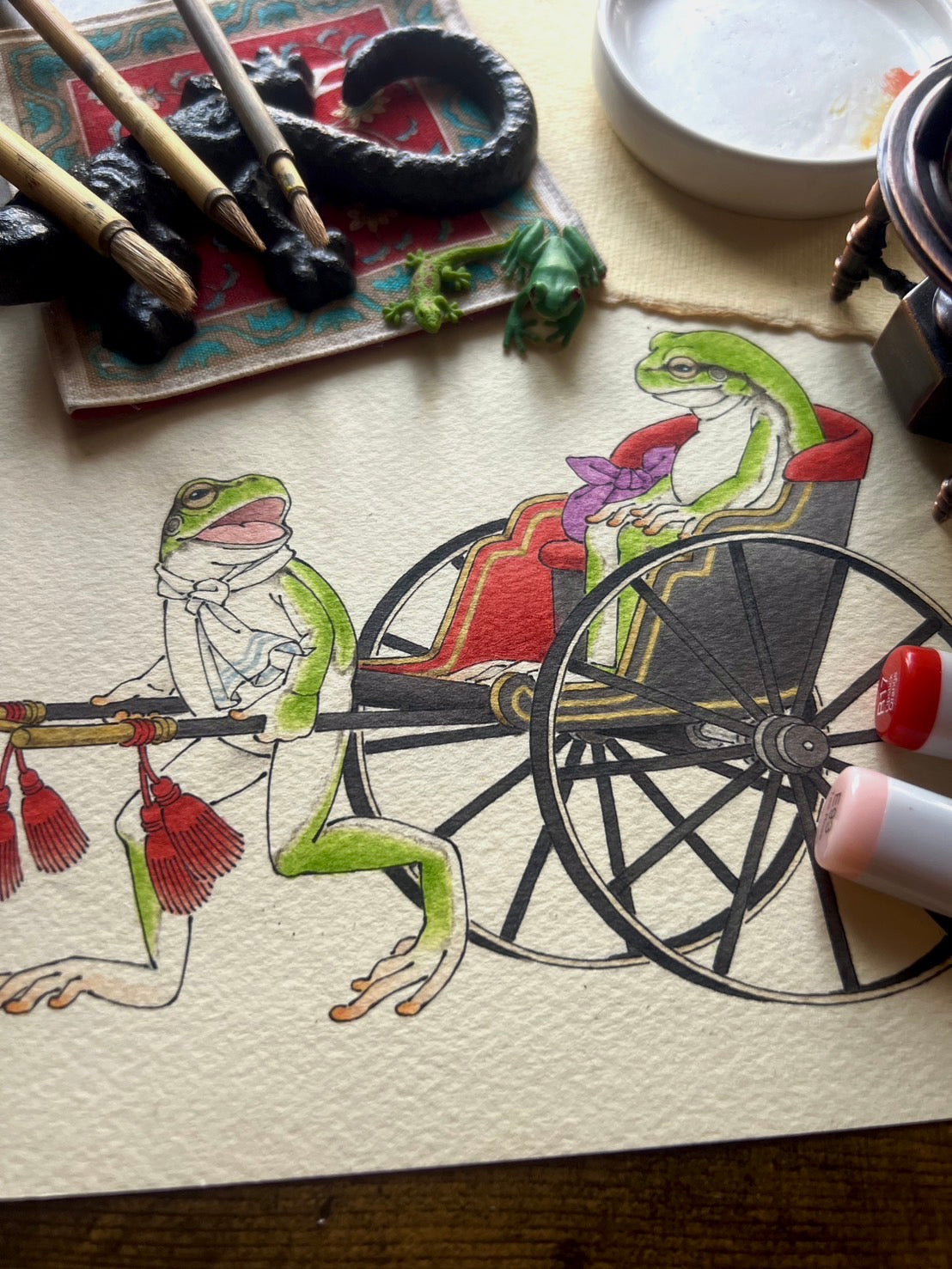 Frog's Journey"カエルの旅" - textile ART frame
