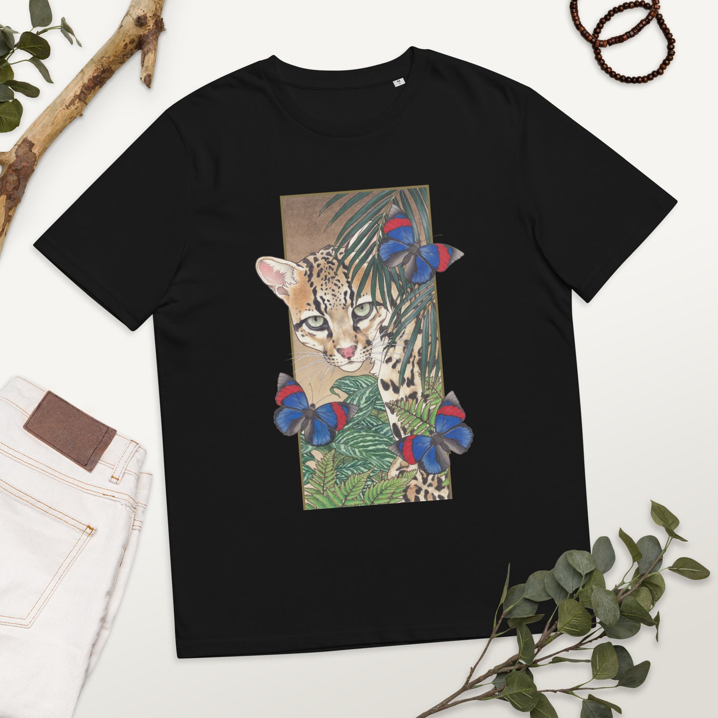 Ocellot & tropical plants-Unisex organic cotton t-shirt