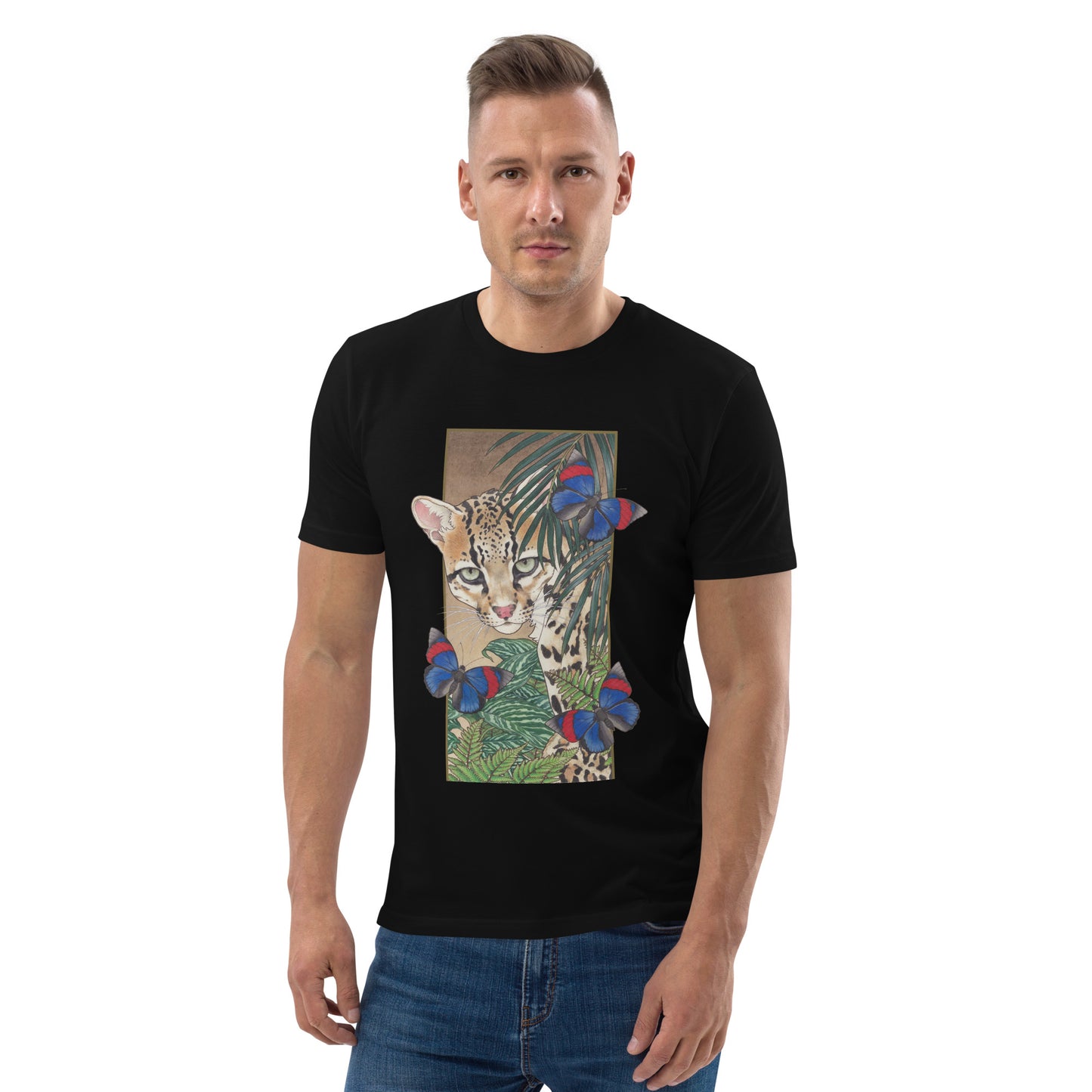 Ocellot & tropical plants-Unisex organic cotton t-shirt