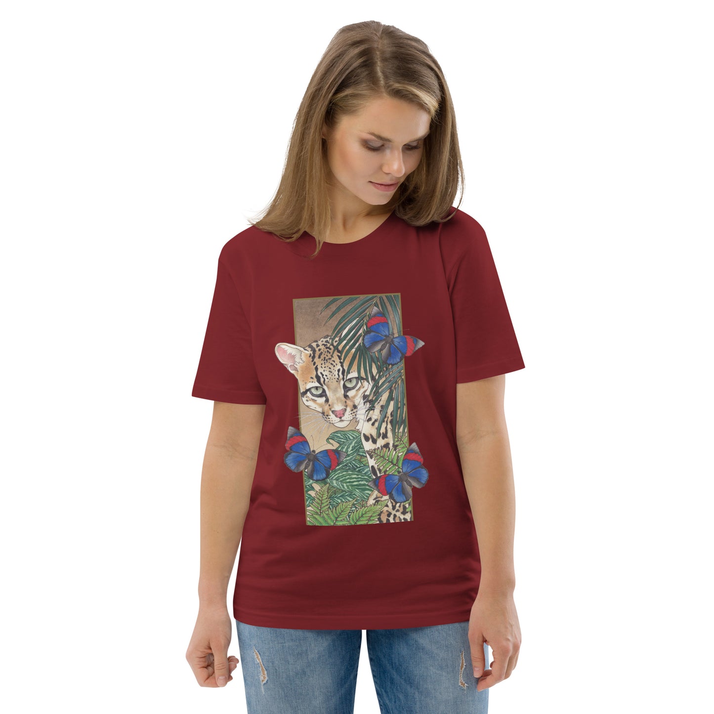 Ocellot & tropical plants-Unisex organic cotton t-shirt