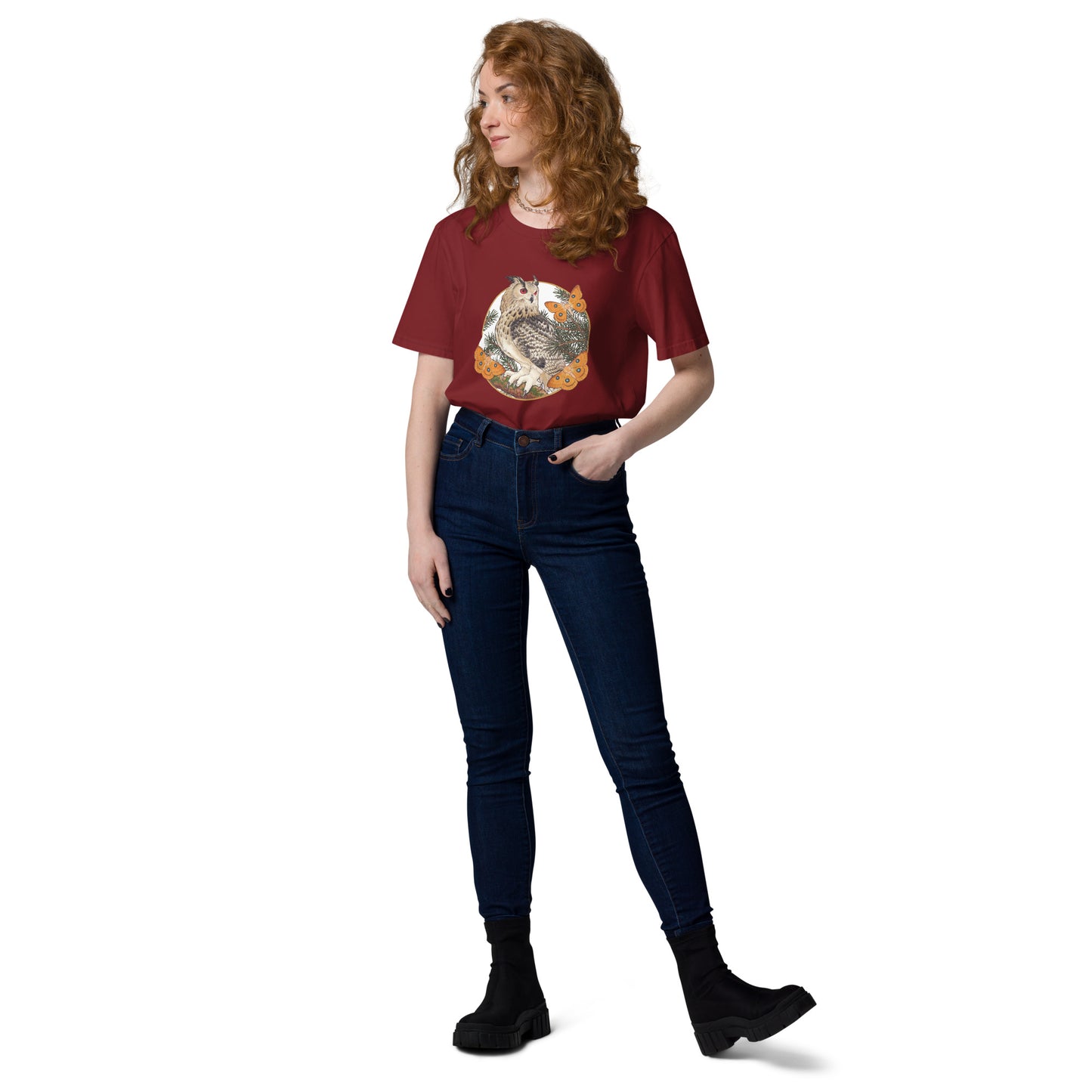 Eagle owl and Pine tree-Unisex organic cotton t-shirt