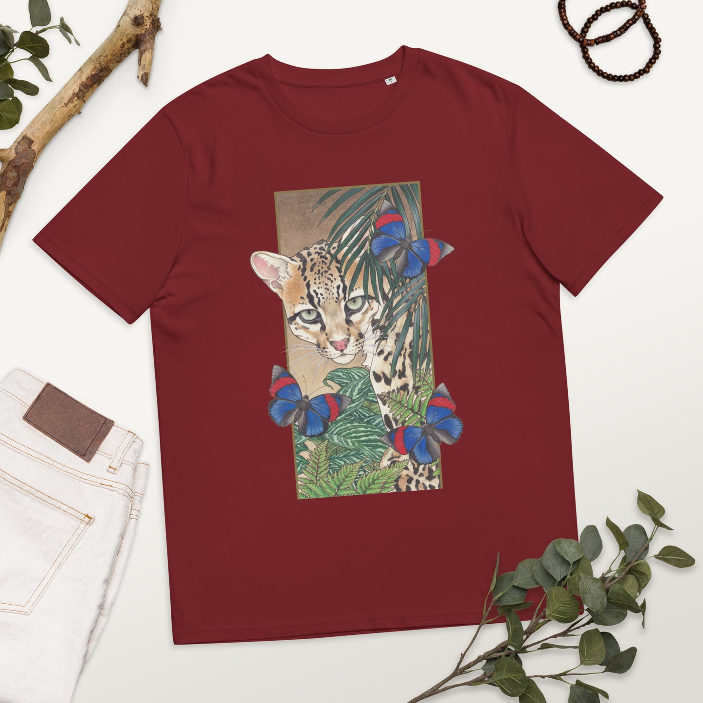 Ocellot & tropical plants-Unisex organic cotton t-shirt