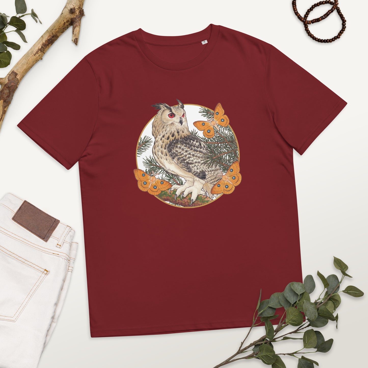 Eagle owl and Pine tree-Unisex organic cotton t-shirt