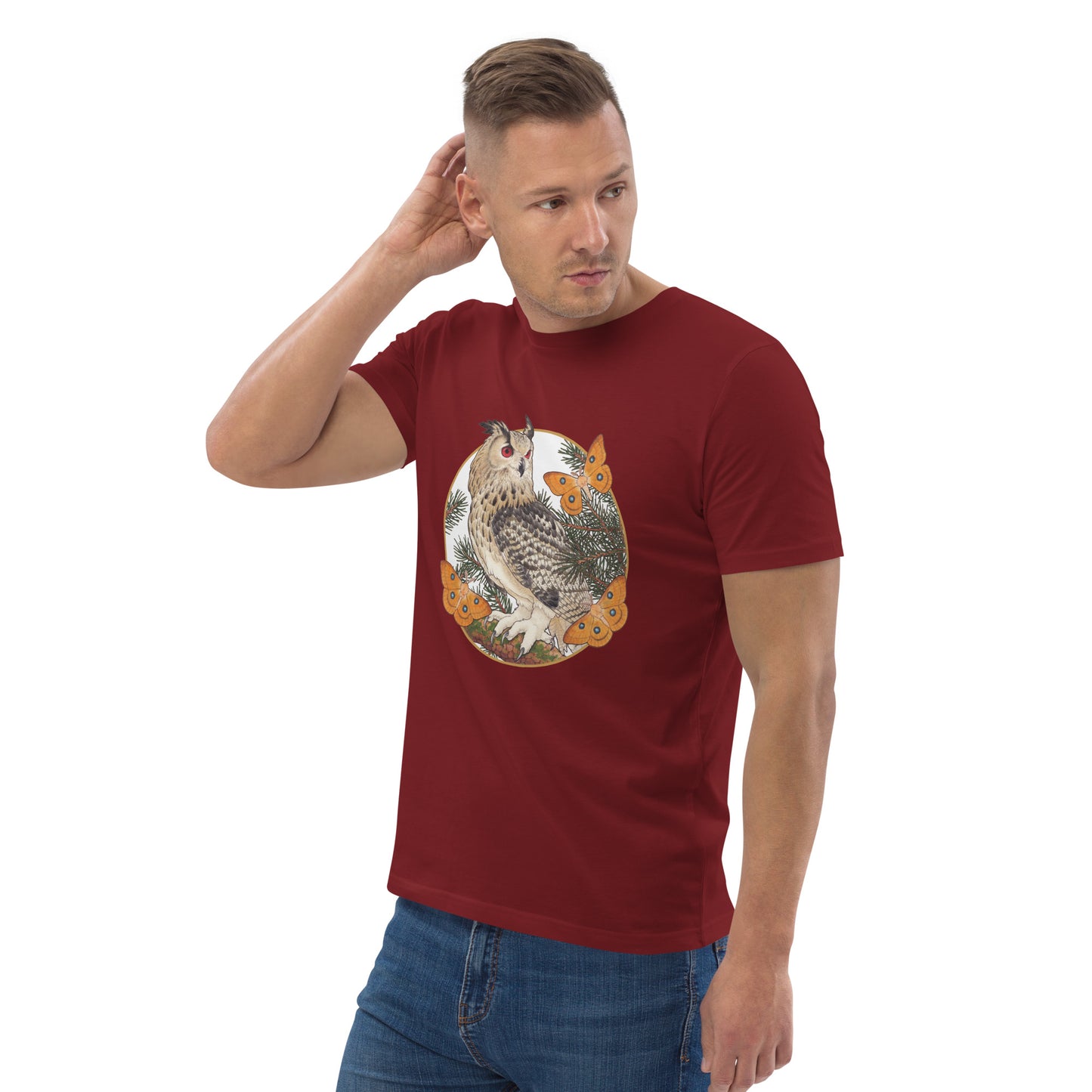 Eagle owl and Pine tree-Unisex organic cotton t-shirt
