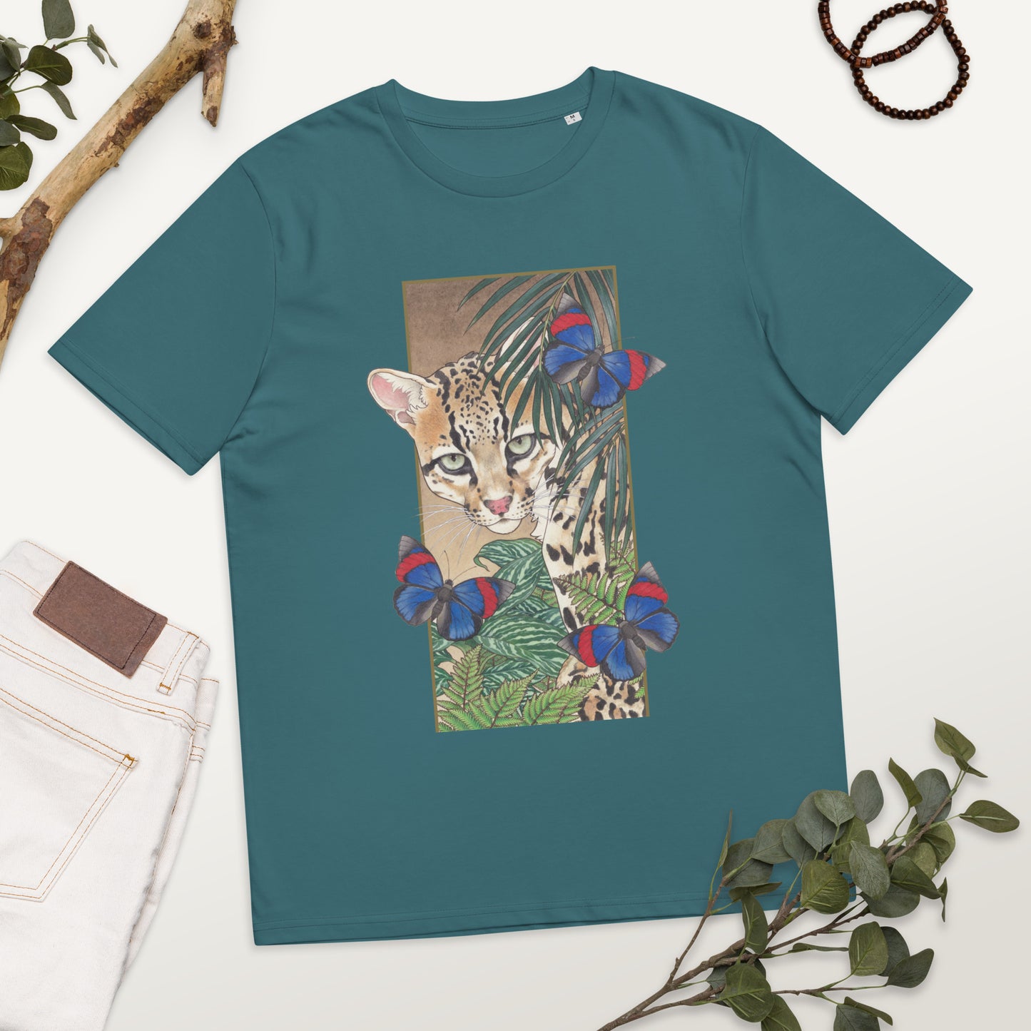 Ocellot & tropical plants-Unisex organic cotton t-shirt