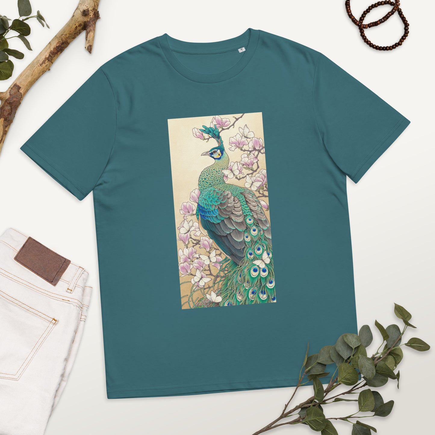 Green peafowl -Unisex organic cotton t-shirt