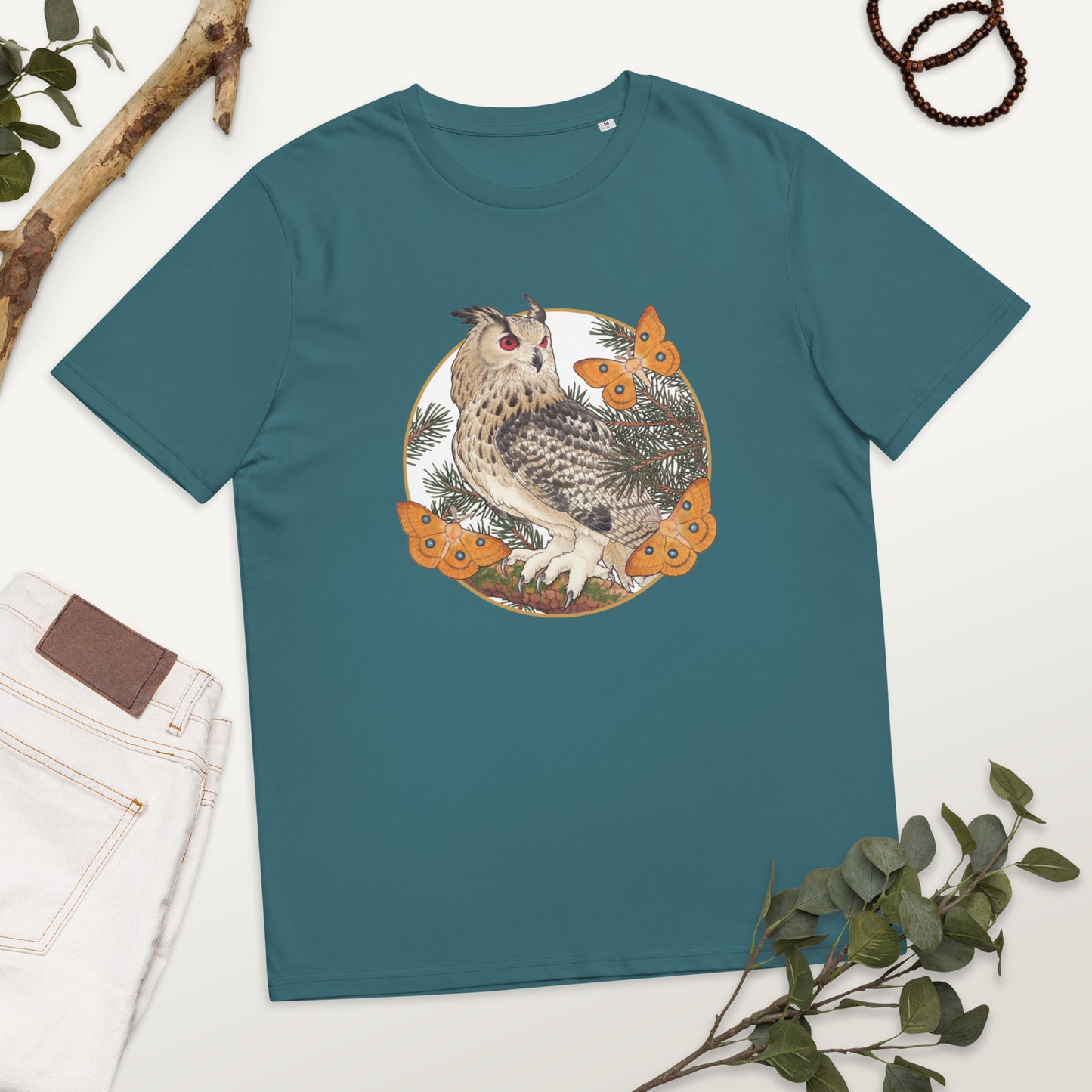 Eagle owl and Pine tree-Unisex organic cotton t-shirt