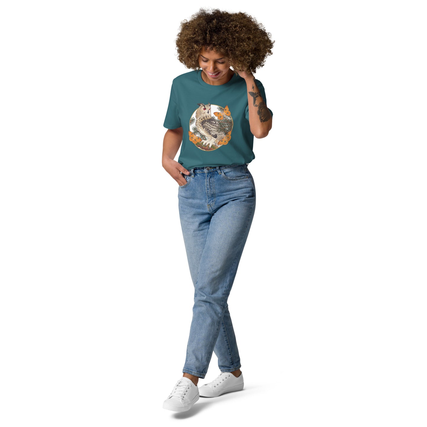 Eagle owl and Pine tree-Unisex organic cotton t-shirt