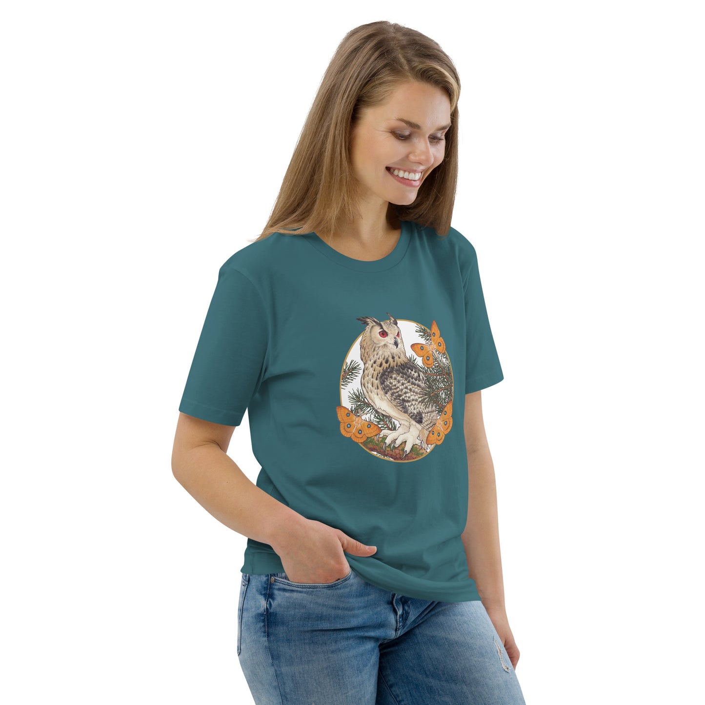 Eagle owl and Pine tree-Unisex organic cotton t-shirt