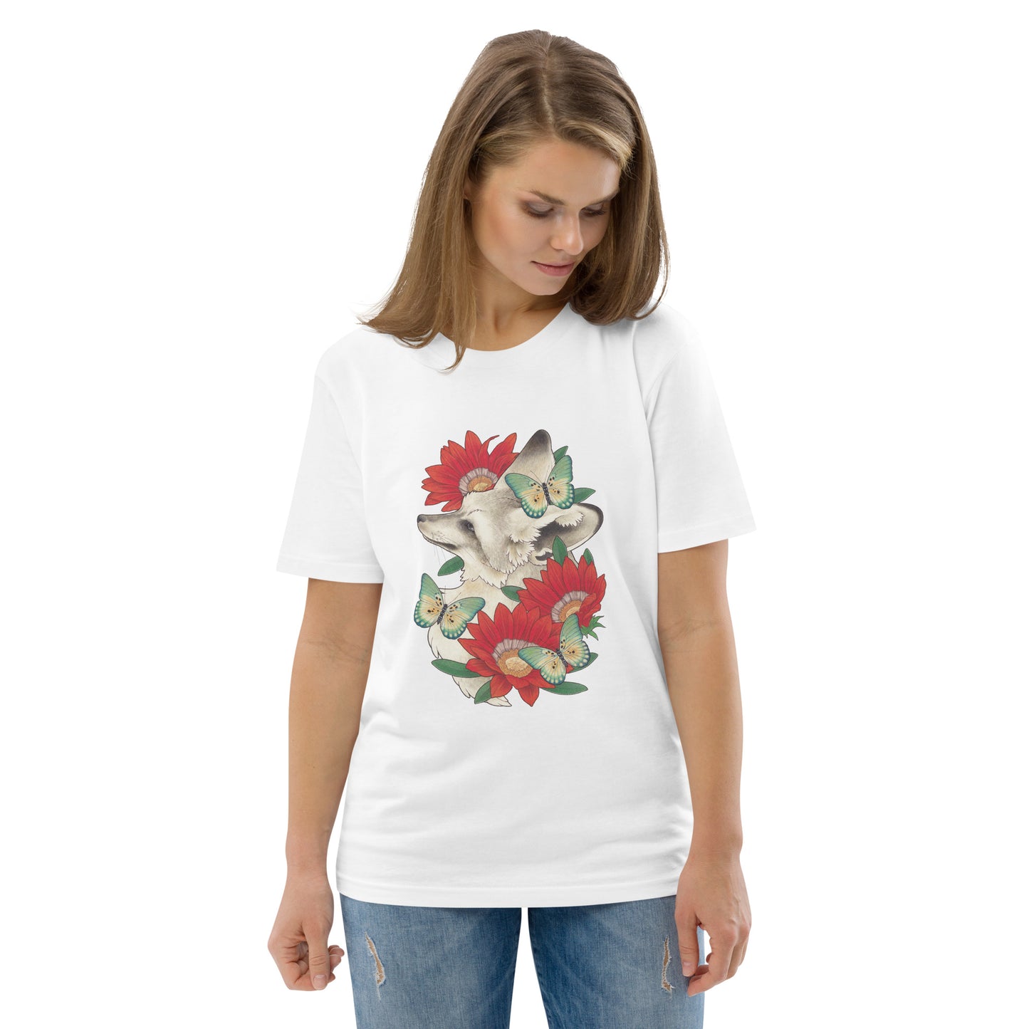 Bat-eared fox & Gazania-Unisex organic cotton t-shirt