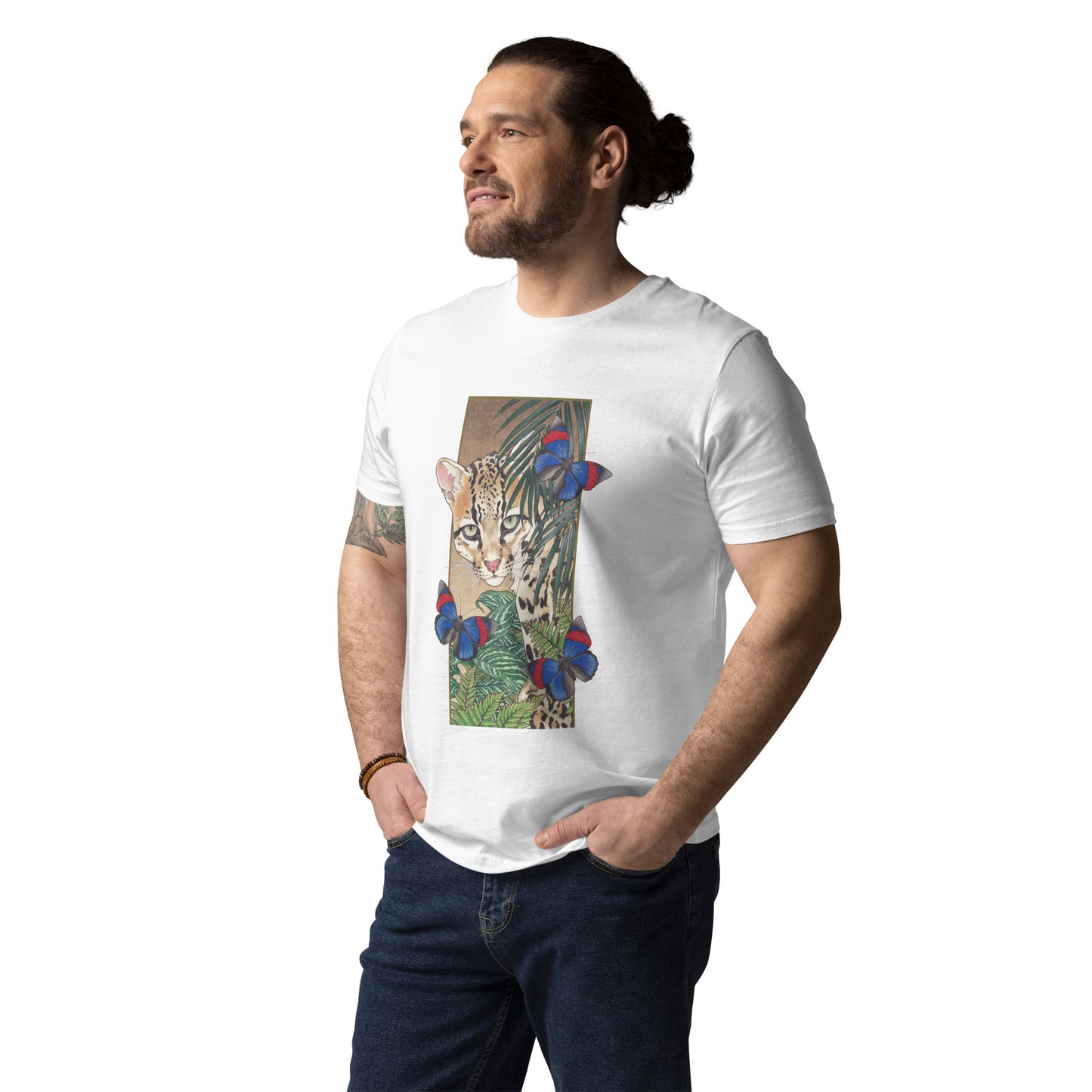 Ocellot & tropical plants-Unisex organic cotton t-shirt