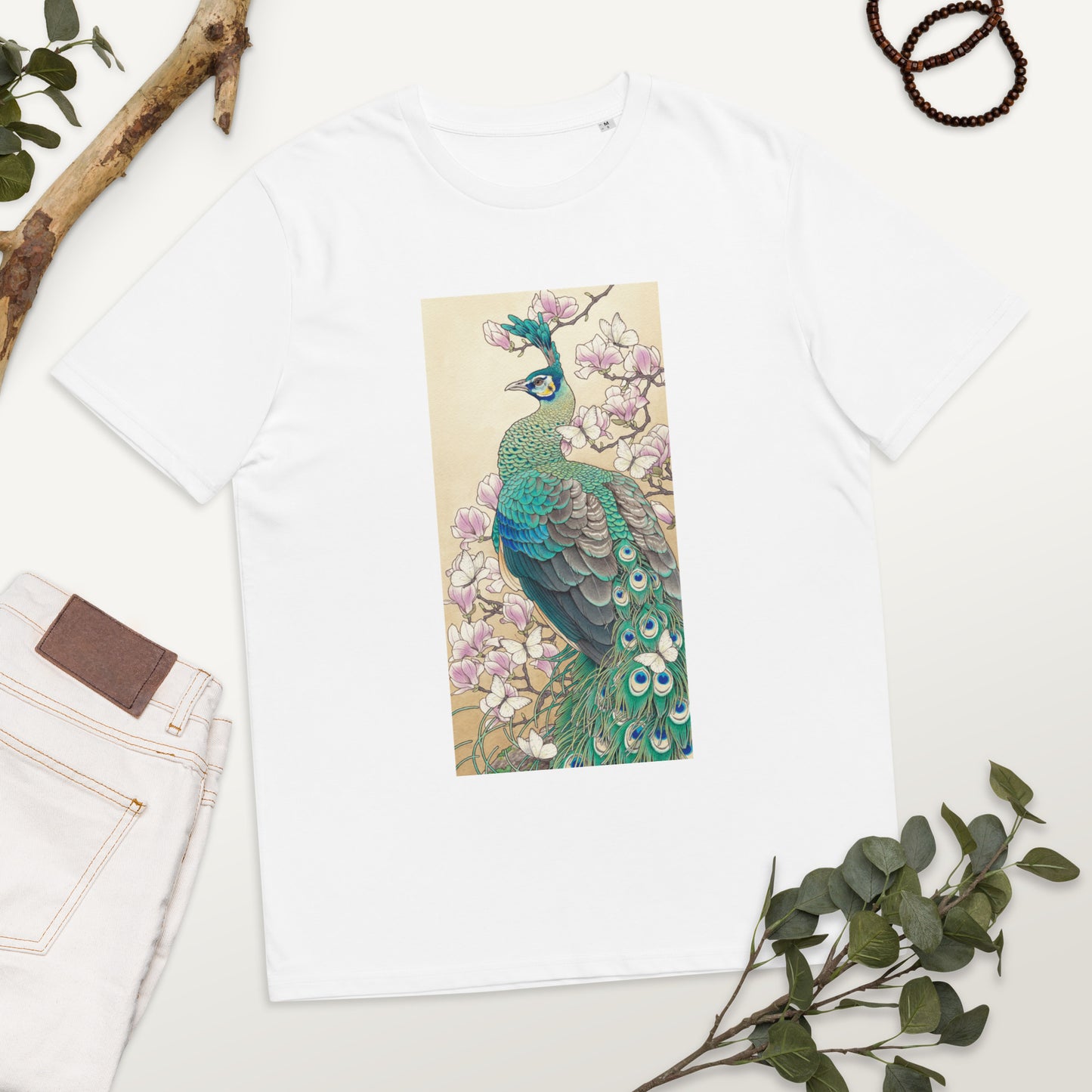 Green peafowl -Unisex organic cotton t-shirt