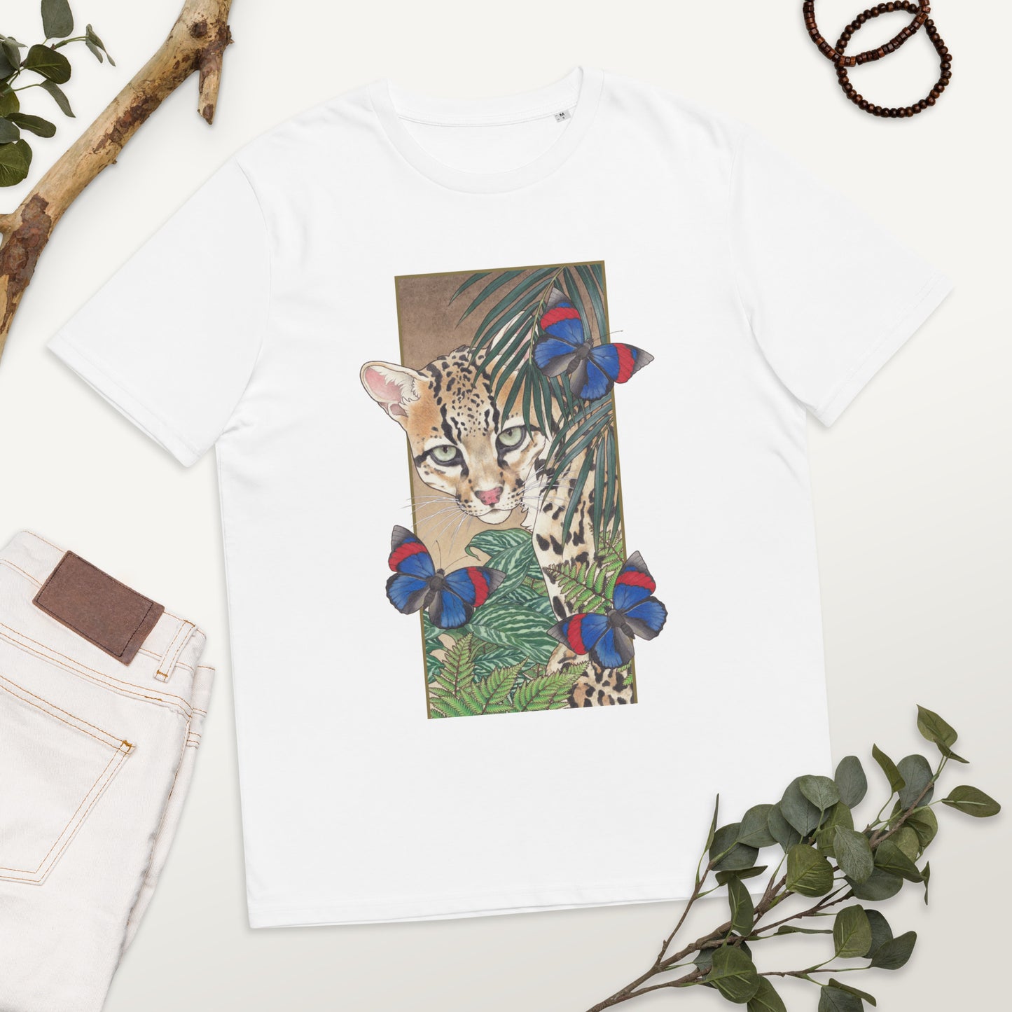 Ocellot & tropical plants-Unisex organic cotton t-shirt