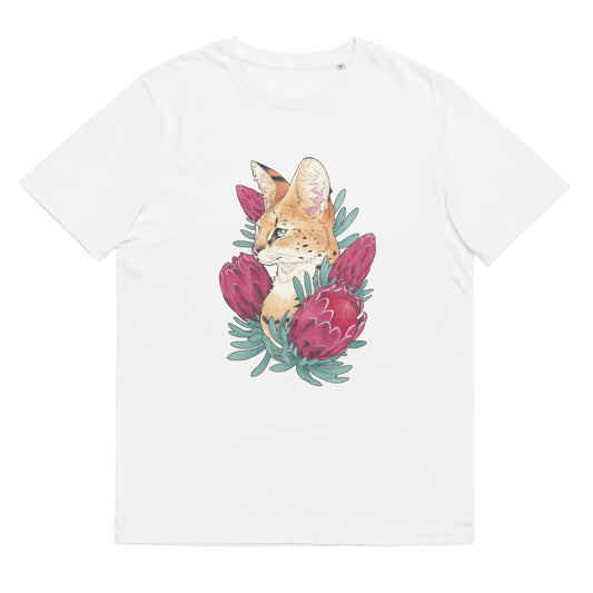 Serval cat &amp; Protea-Unisex organic cotton t-shirt