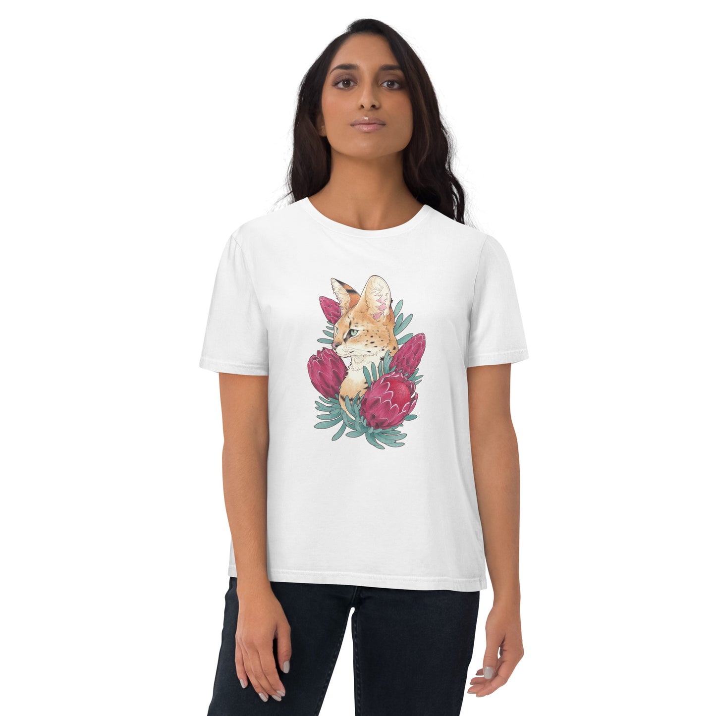 Serval cat &  Protea-Unisex organic cotton t-shirt