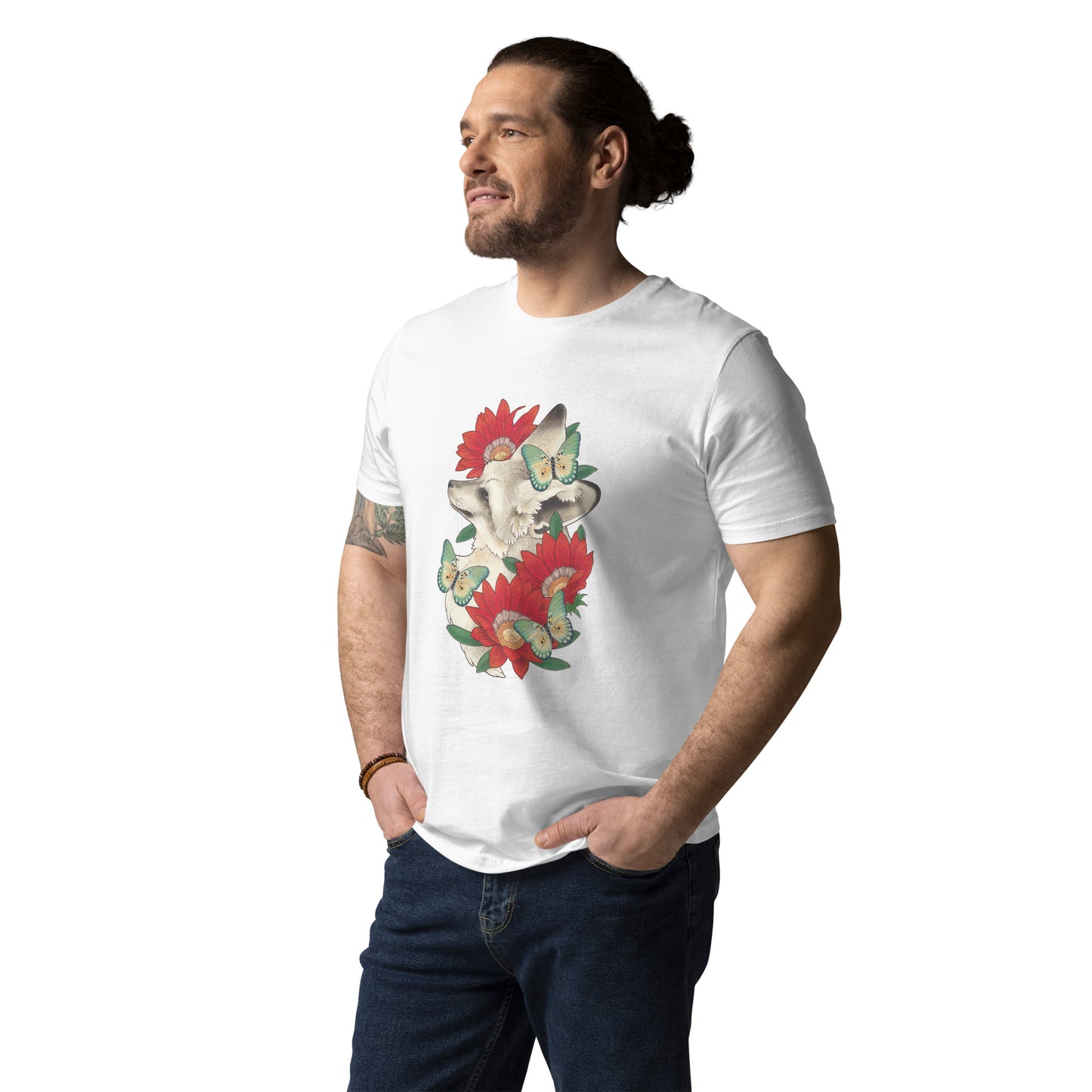 Bat-eared fox & Gazania-Unisex organic cotton t-shirt