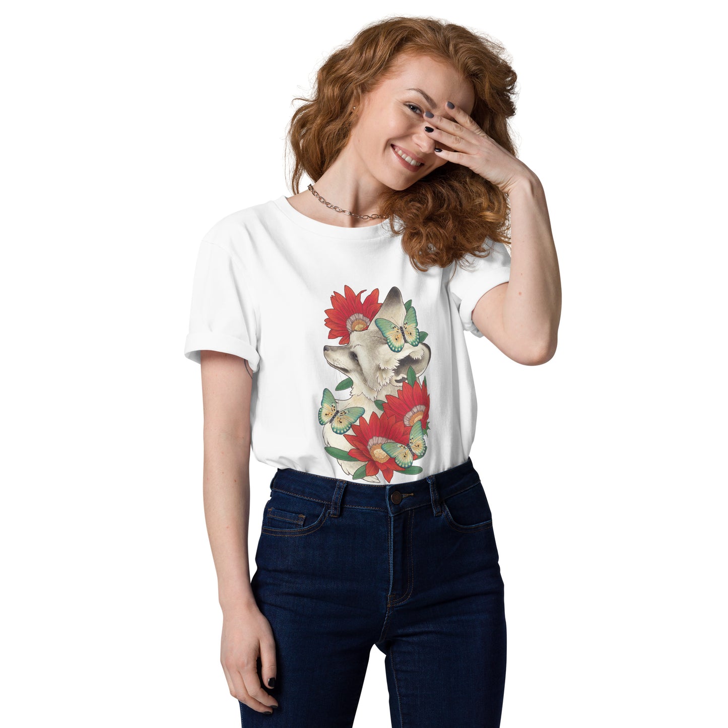Bat-eared fox & Gazania-Unisex organic cotton t-shirt