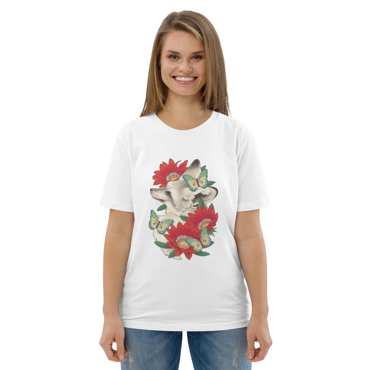 Bat-eared fox & Gazania-Unisex organic cotton t-shirt