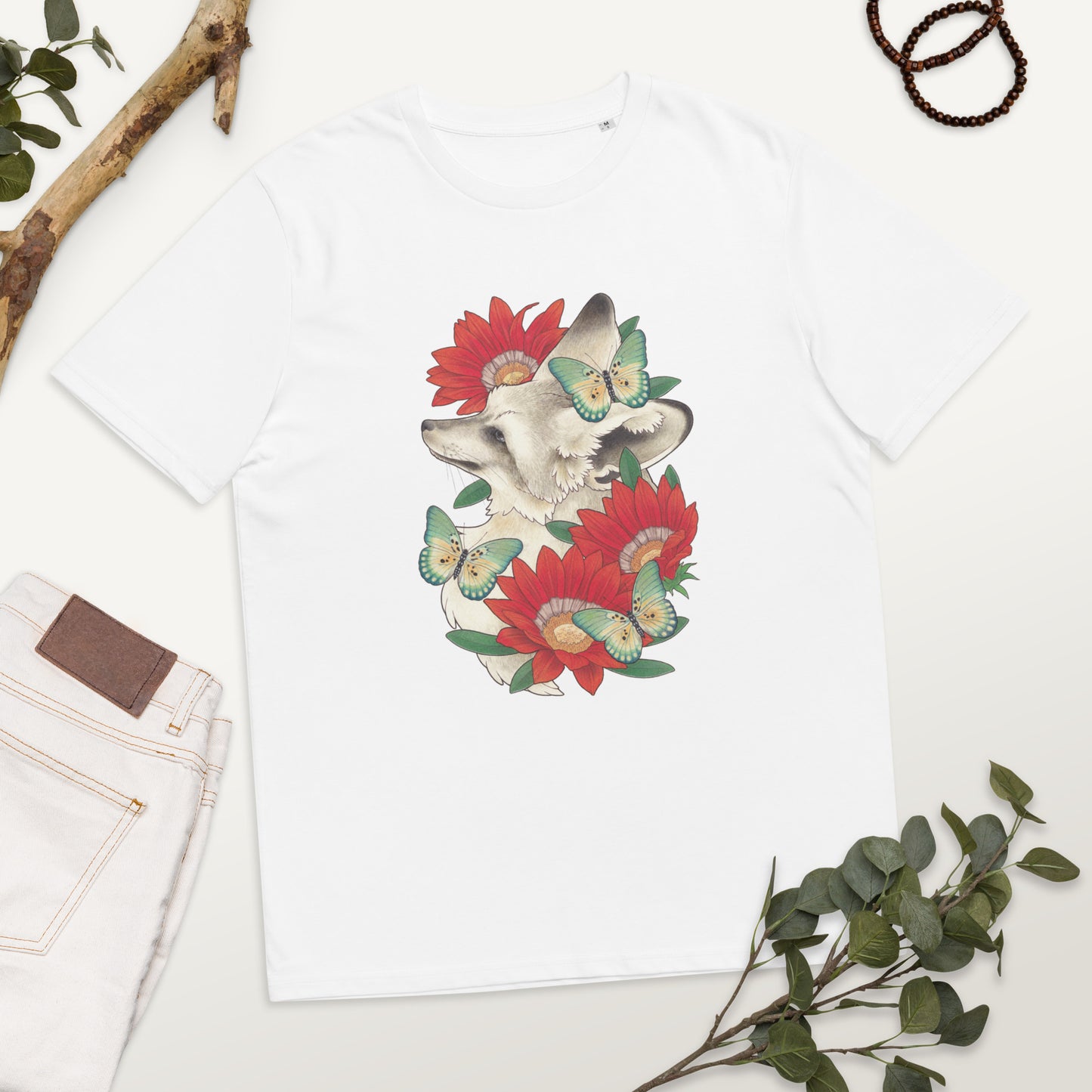 Bat-eared fox & Gazania-Unisex organic cotton t-shirt