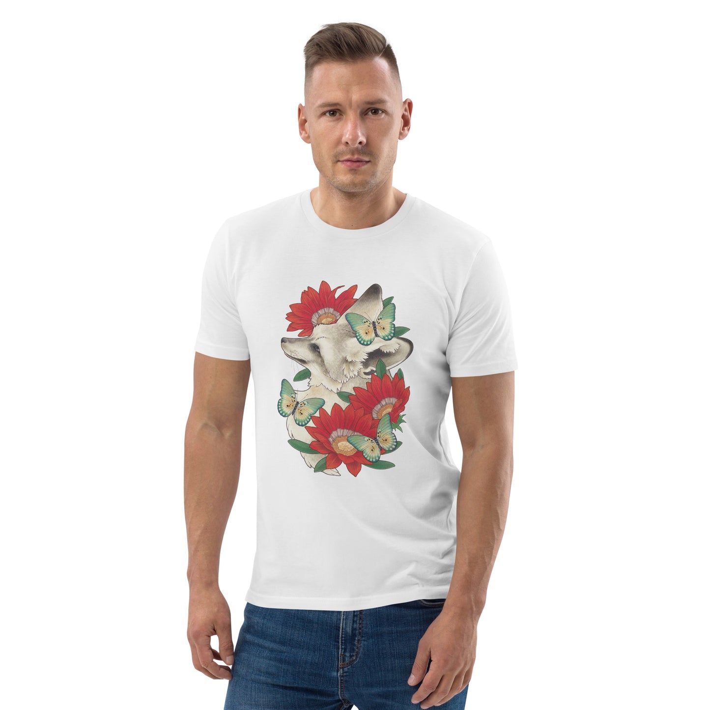 Bat-eared fox & Gazania-Unisex organic cotton t-shirt