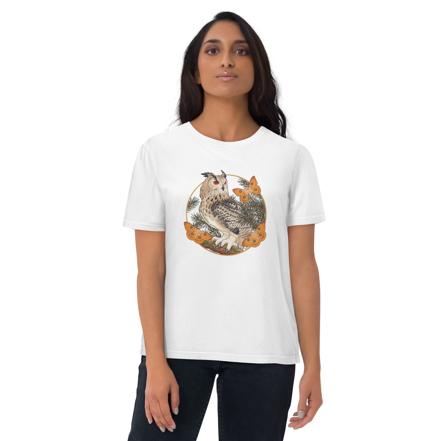 Eagle owl and Pine tree-Unisex organic cotton t-shirt