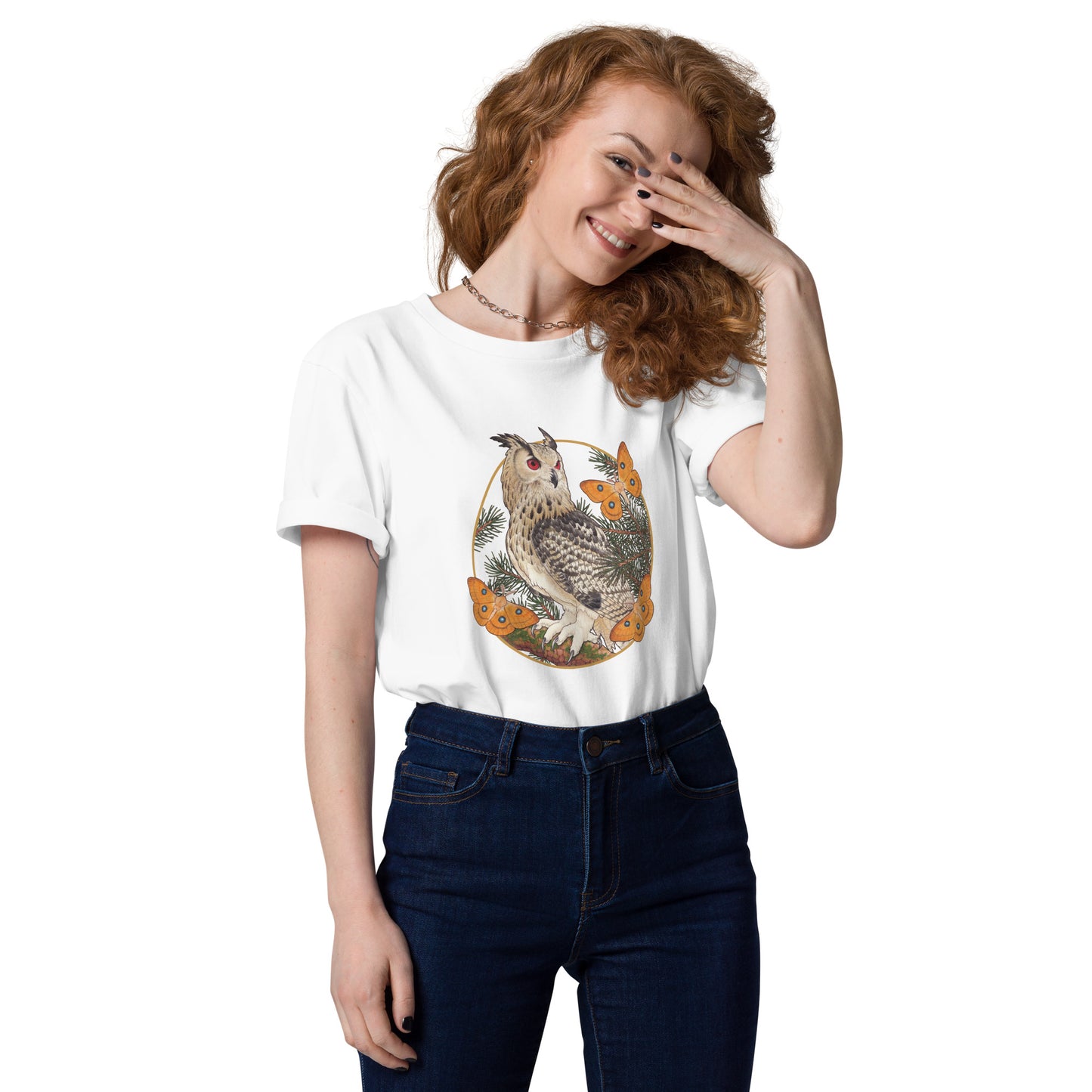 Eagle owl and Pine tree-Unisex organic cotton t-shirt
