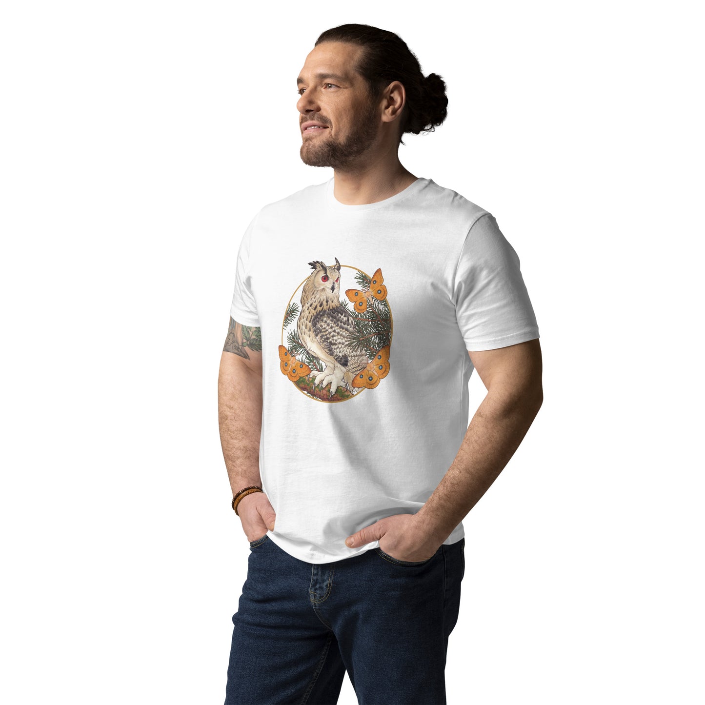 Eagle owl and Pine tree-Unisex organic cotton t-shirt