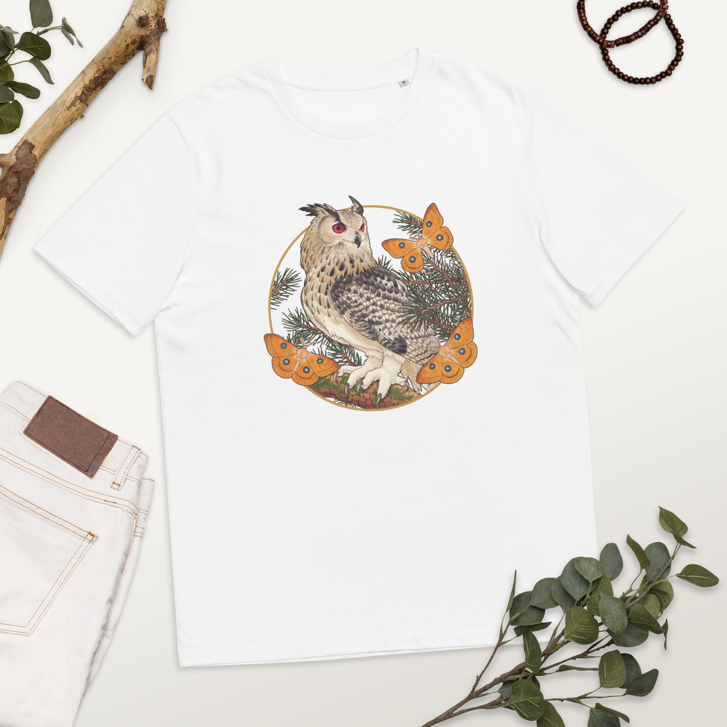 Eagle owl and Pine tree-Unisex organic cotton t-shirt