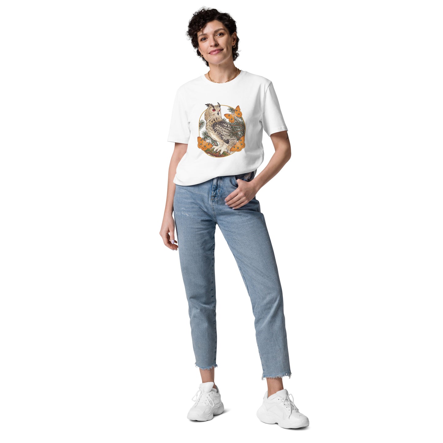 Eagle owl and Pine tree-Unisex organic cotton t-shirt