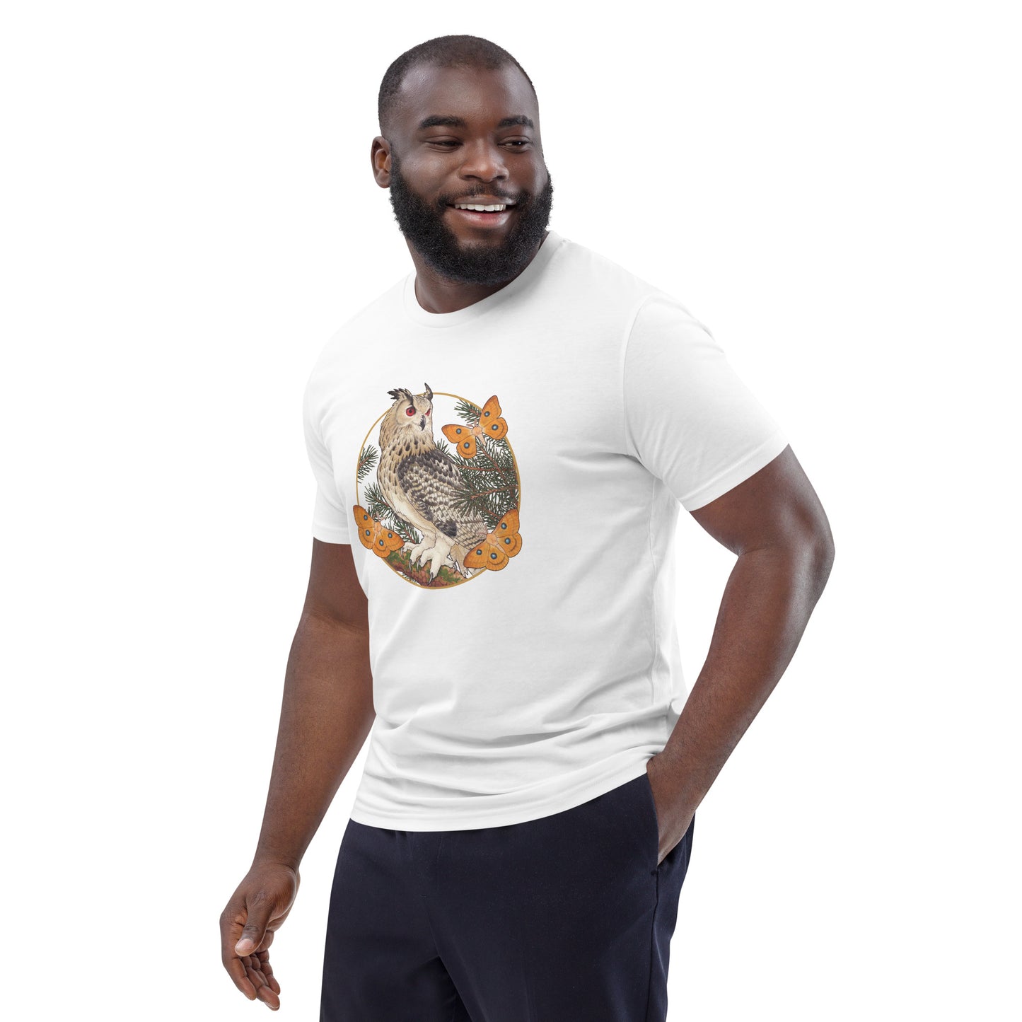 Eagle owl and Pine tree-Unisex organic cotton t-shirt
