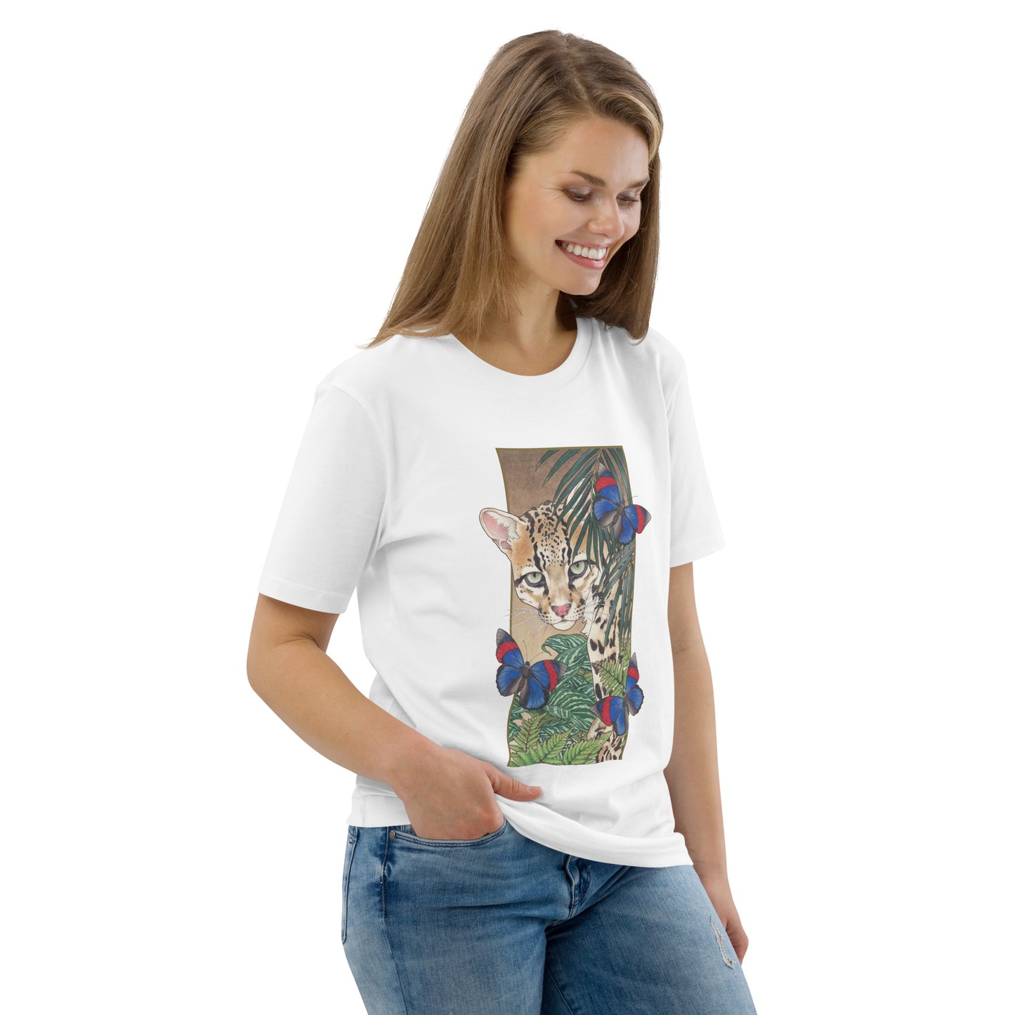 Ocellot & tropical plants-Unisex organic cotton t-shirt