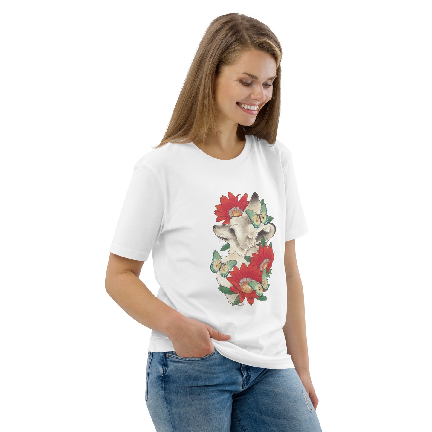 Bat-eared fox & Gazania-Unisex organic cotton t-shirt