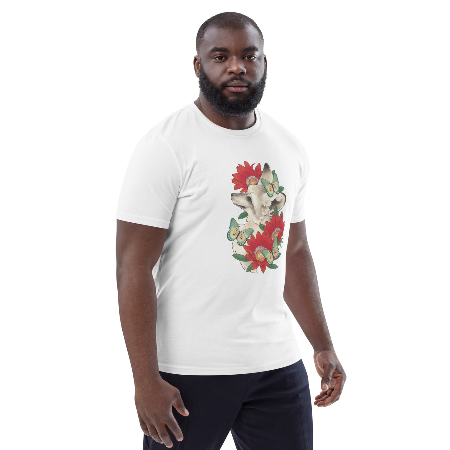 Bat-eared fox & Gazania-Unisex organic cotton t-shirt