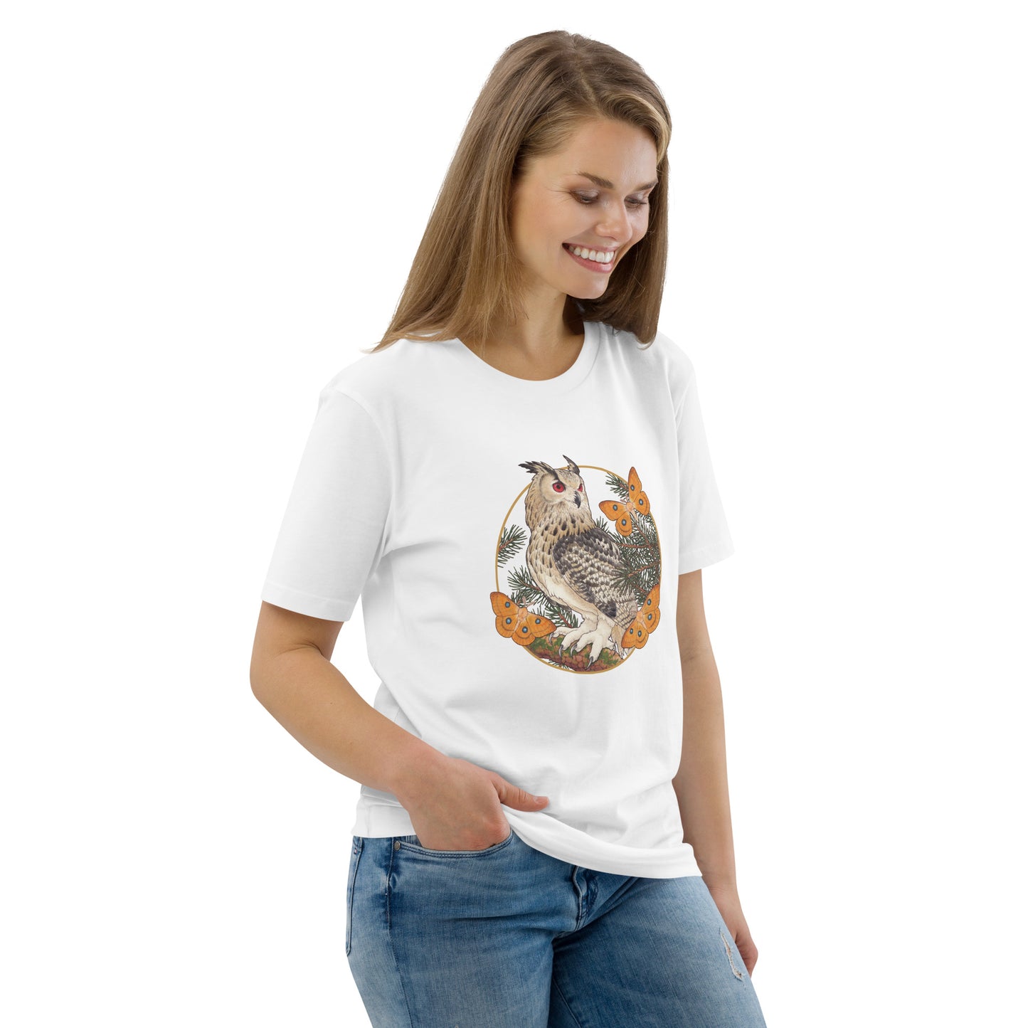 Eagle owl and Pine tree-Unisex organic cotton t-shirt
