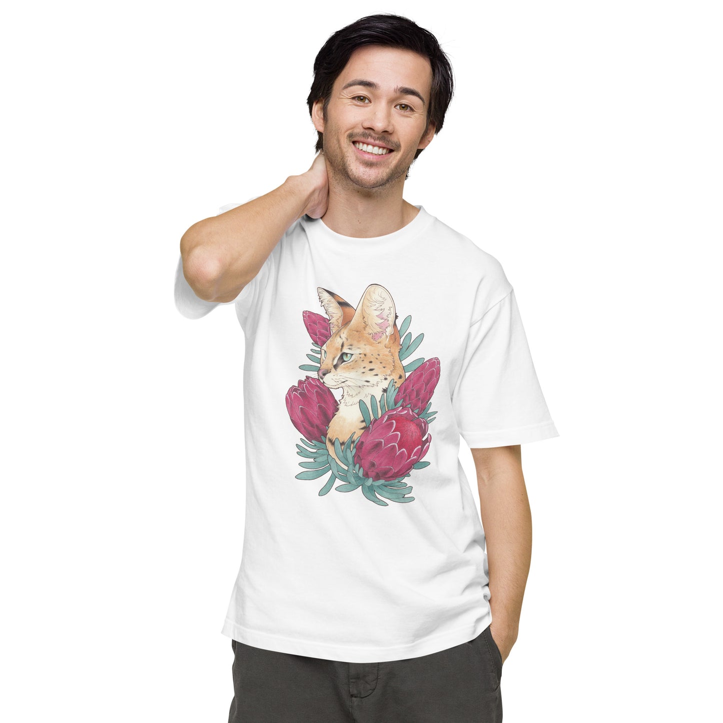 Serval cat & Protea -7.5oz heavy cotton T-shirts