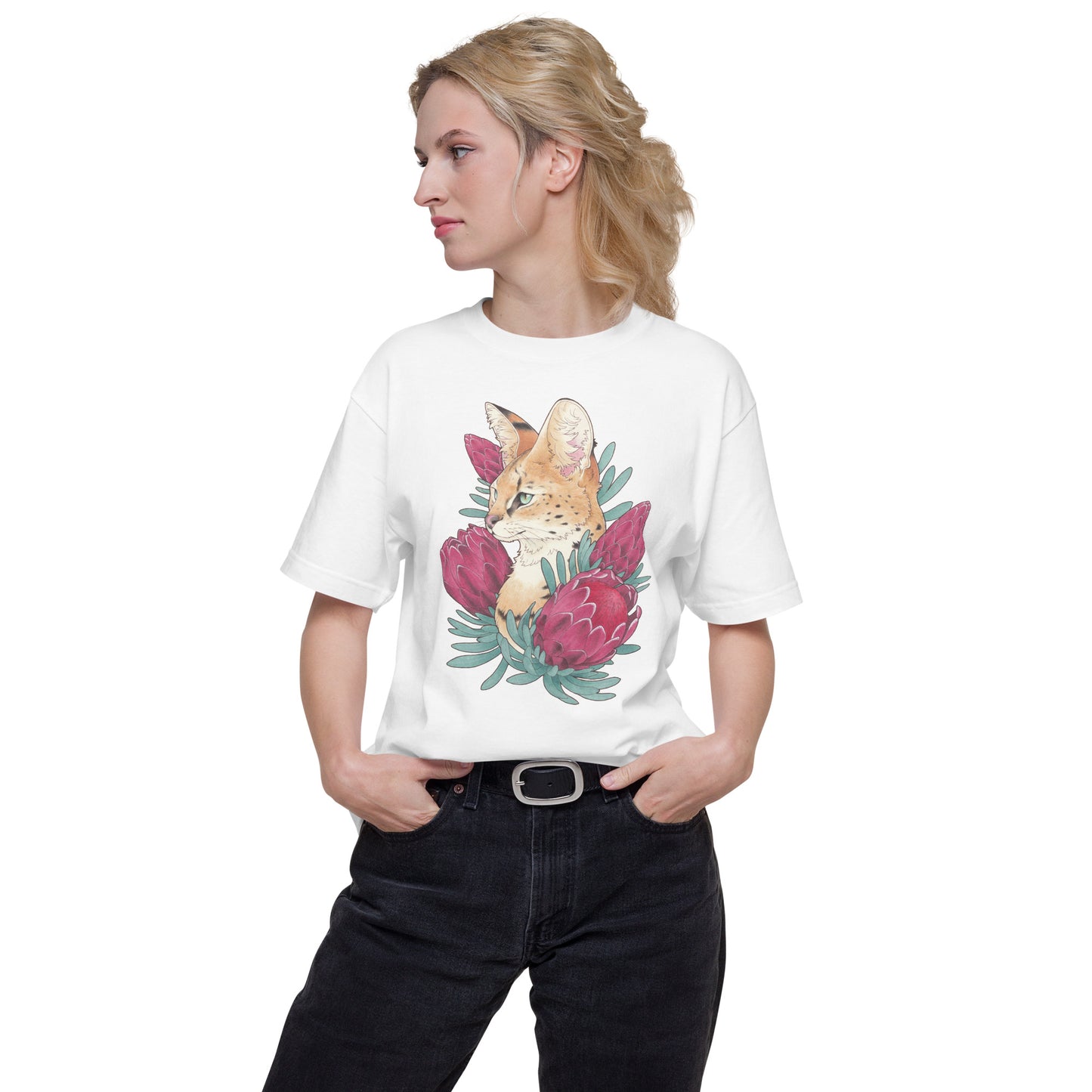 Serval cat & Protea -7.5oz heavy cotton T-shirts