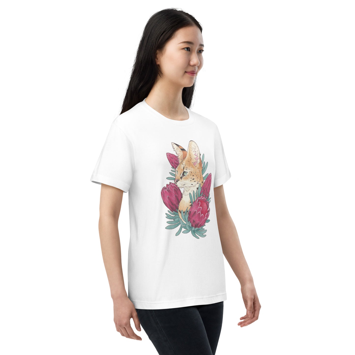 Serval cat & Protea -7.5oz heavy cotton T-shirts