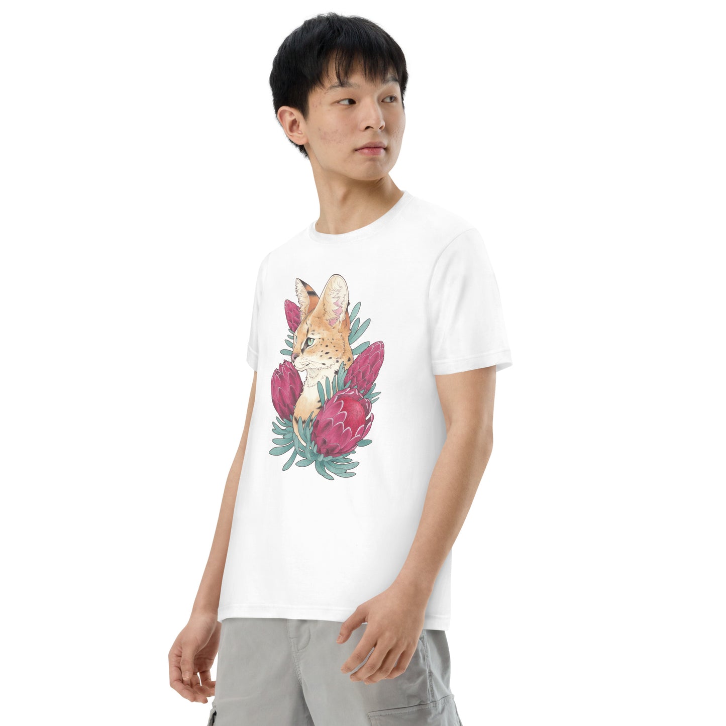 Serval cat & Protea -7.5oz heavy cotton T-shirts